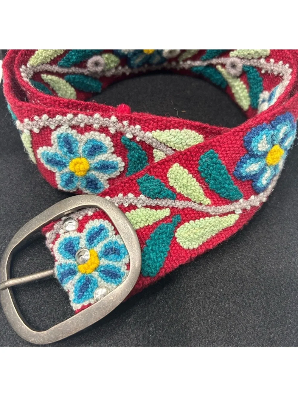 NWOT Karma Living Brand Red Embroidered Floral Belt